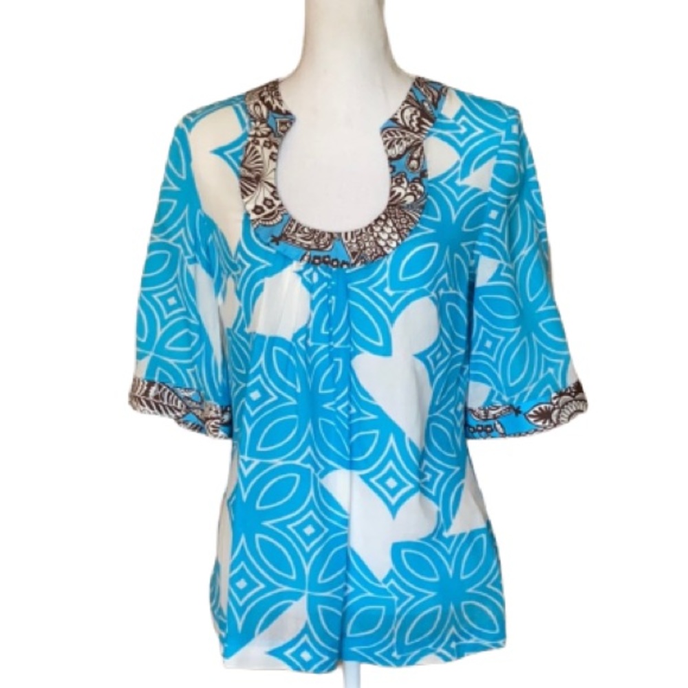 Trina Turk Bonita cotton & silk abstract print top size M